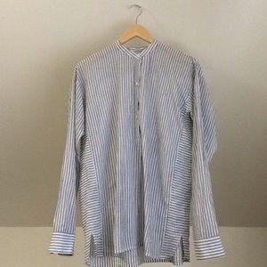 VINCE Pinstripe Collarless Blouse